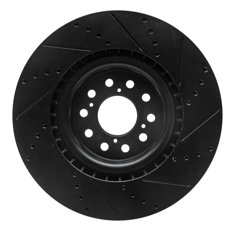 Acura Integra Brake Rotor (1) - Front Left - R1 Concepts - Drilled & Slotted - Black - `17-`25